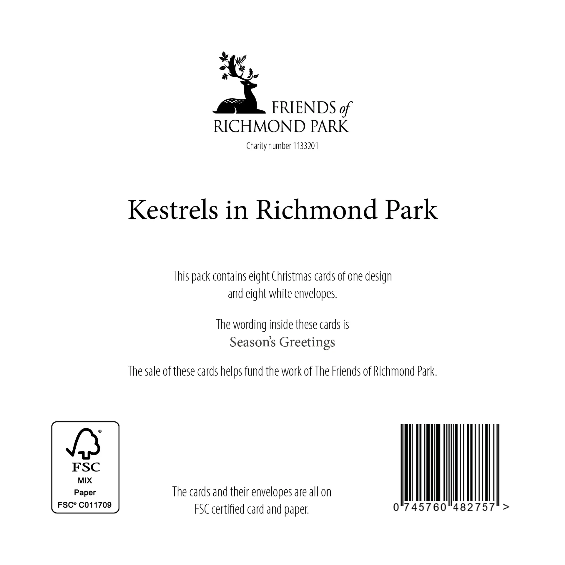 Kestrels in Richmond Park - Pack of 8 Christmas cards - Image 3